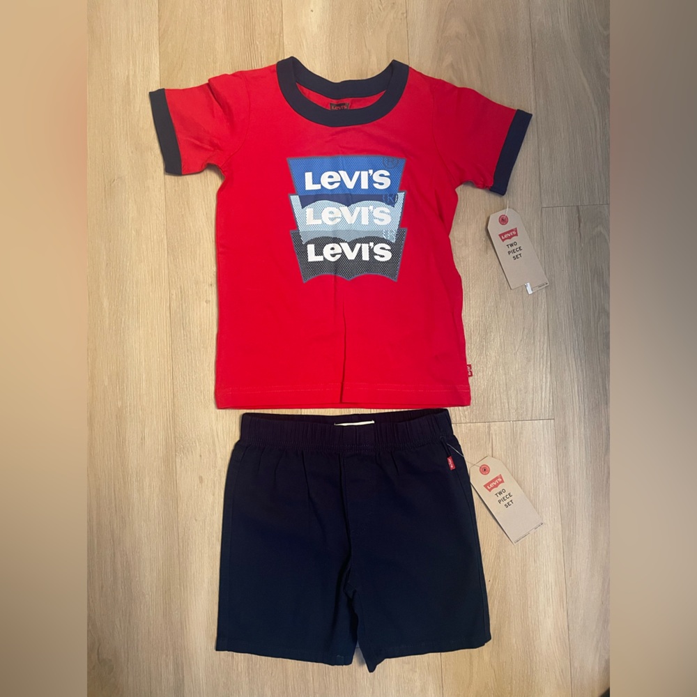 Levi's Red Tee and Navy Shorts Set for Kids